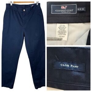 Vineyard Vines Club Pants Mens 30x32 
Navy Blue Cotton Chino Flat Front 31L Flat